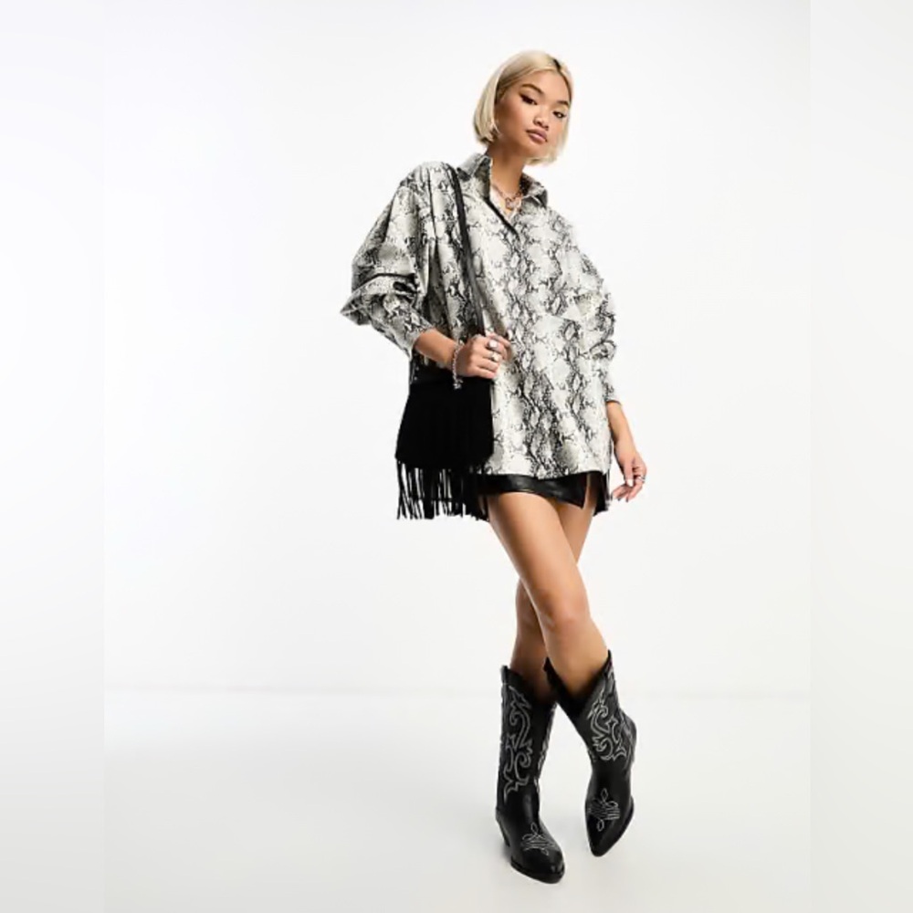 ASOS Design Pleather Snakeskin Button Up Oversized Shacket - Picture 6 of 16